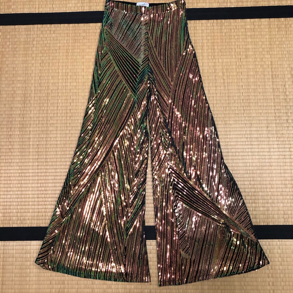Sequin ‘Peacock’ Rainbow Flare Pants